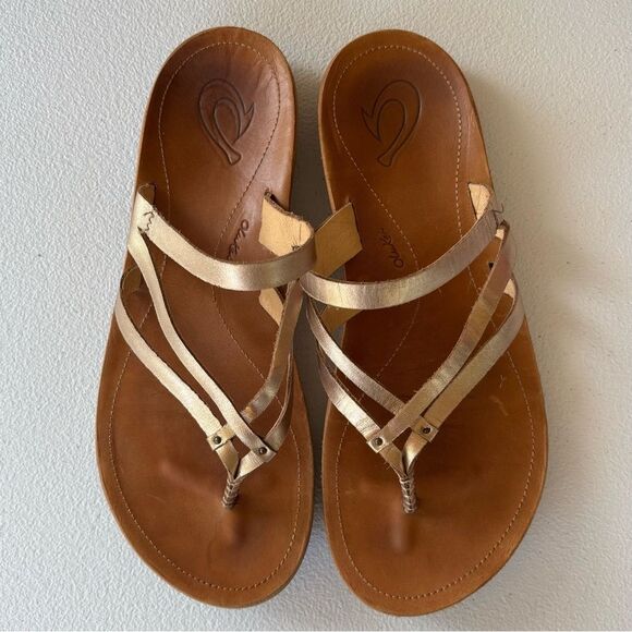 Olukai U’i Ko’o Gold Leather Sandals Women’s Sz 9 - Picture 3 of 10